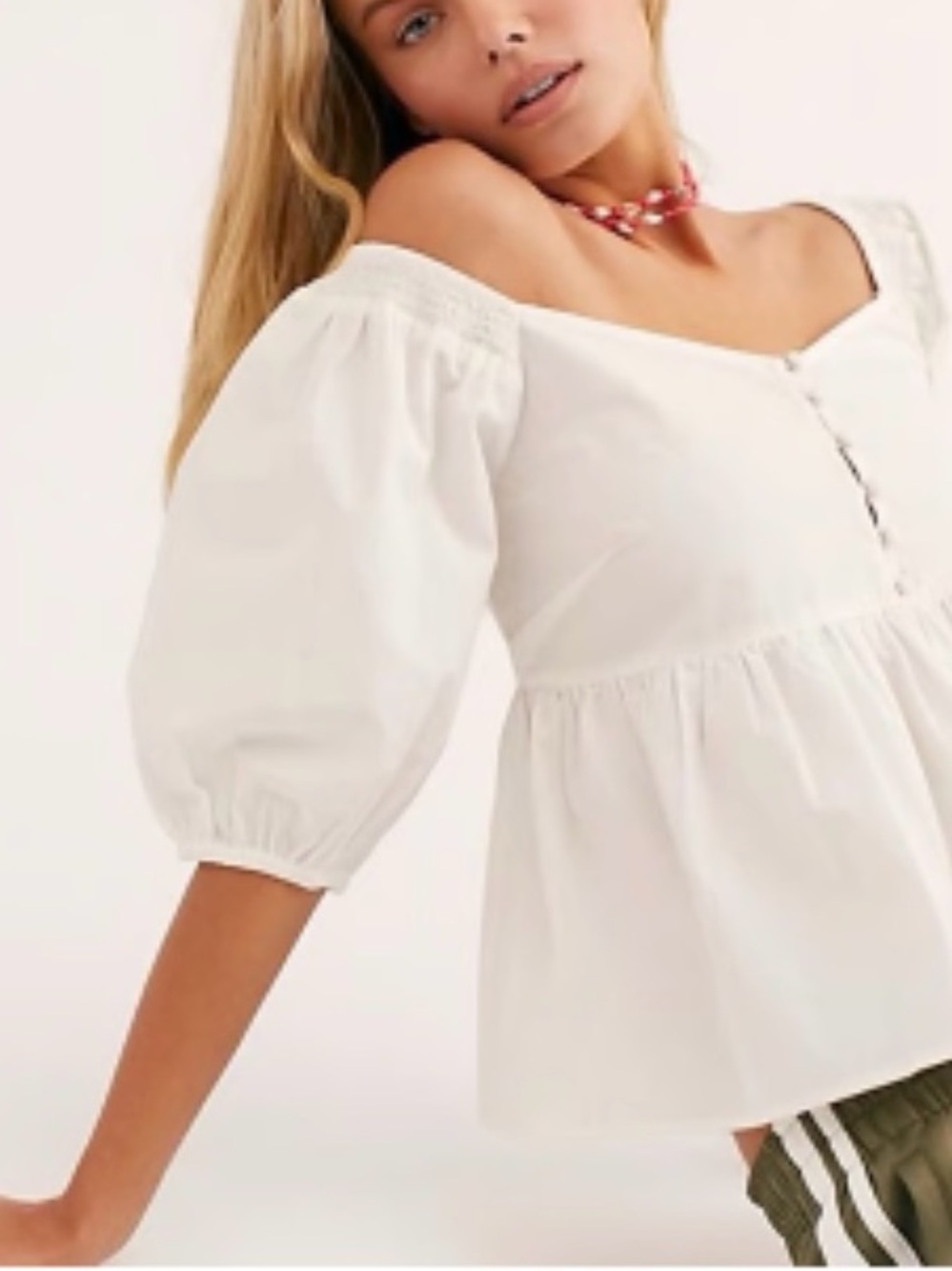 Free People White Peplum Veronica Sweetheart Blouse Top